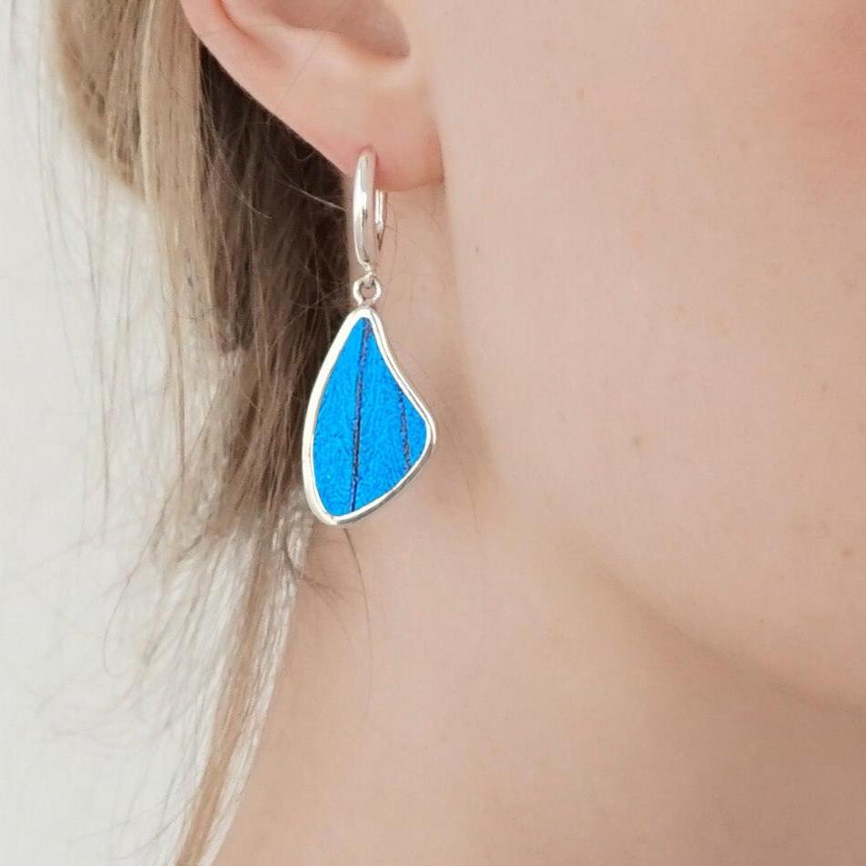 
                  
                    My Store Earrings Medium Wing-Shaped Pendant Earrings on Leverback | Real Morpho Butterfly | Sterling Silver
                  
                