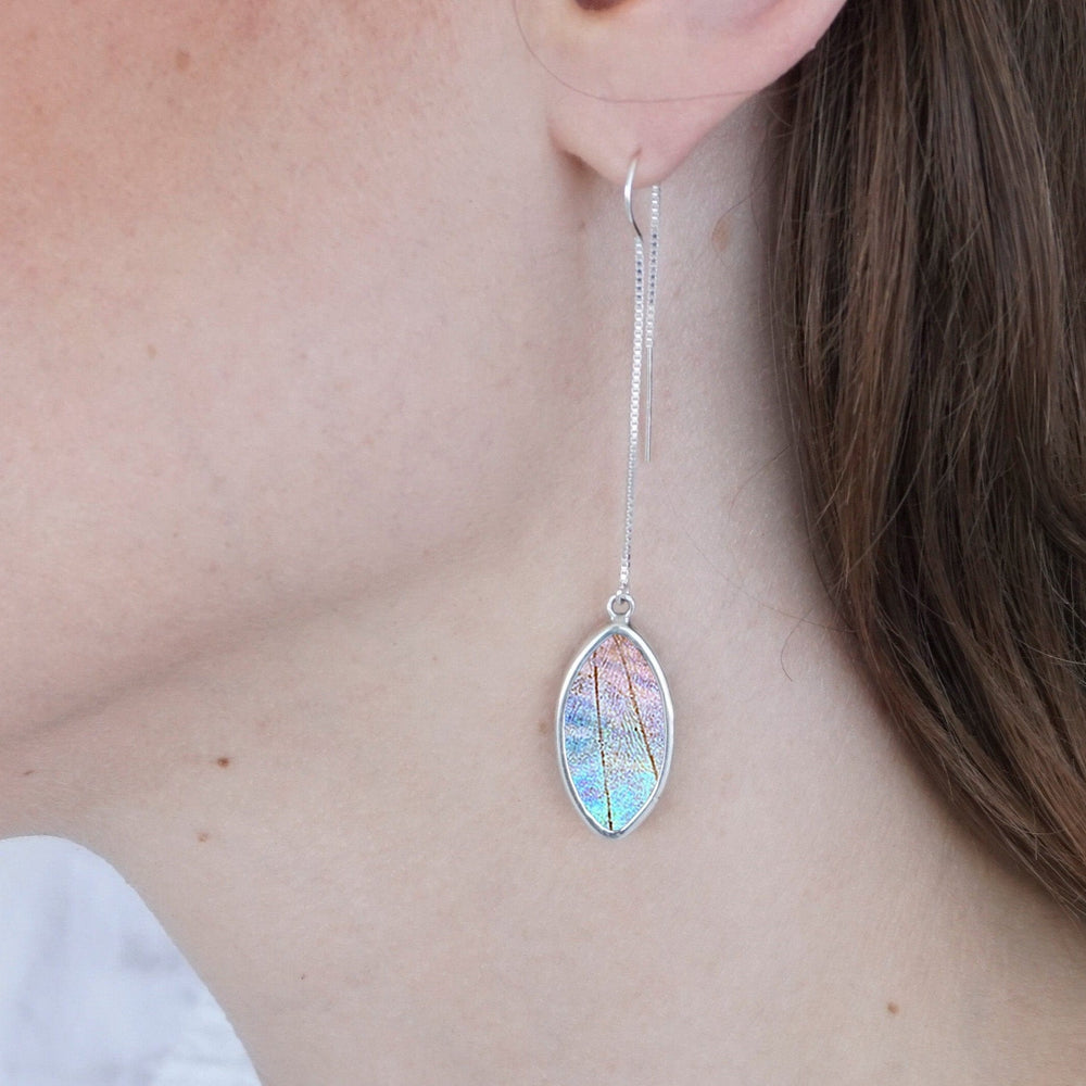 
                  
                    My Store Earrings Morpho Sulkowskyi Oval Pendant on Threader | Gift for Her | Dainty Handmade Jewelry | Boho Earrings | Real Wings | Dramatic Statement Piece
                  
                