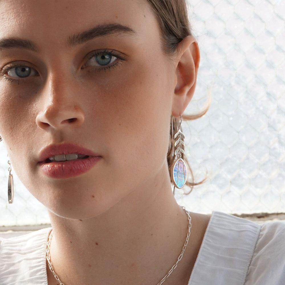 
                  
                    My Store Earrings Oval Pendant Earrings with Leaves on Earwire | Real Morpho Sulkowskyi Butterfly | Sterling Silver
                  
                