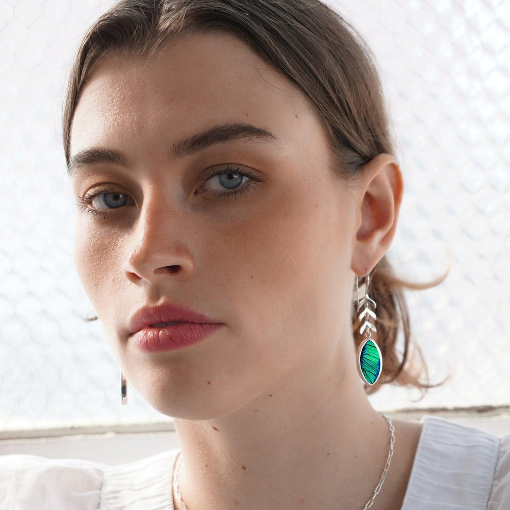 
                  
                    My Store Earrings Oval Pendant Earrings with Leaves on Earwire | Real Prepona Butterfly | Sterling Silver
                  
                