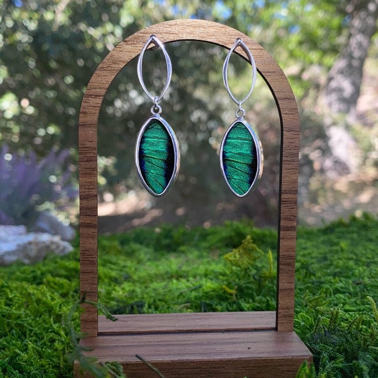 My Store Earrings Real Prepona Butterfly Oval Pendant On Marquis Post Earrings In Sterling Silver