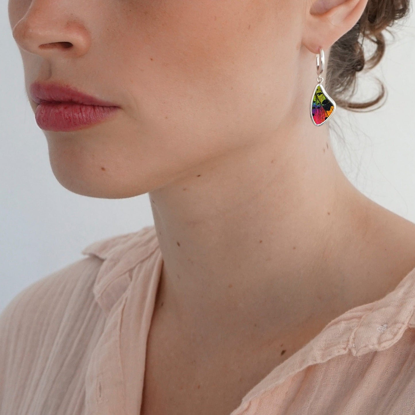 My Store Earrings Real Urania Ripheus Sunset Series Butterfly Small Wing Shaped Pendant On Leverbacks Earrings In Sterling Silver
