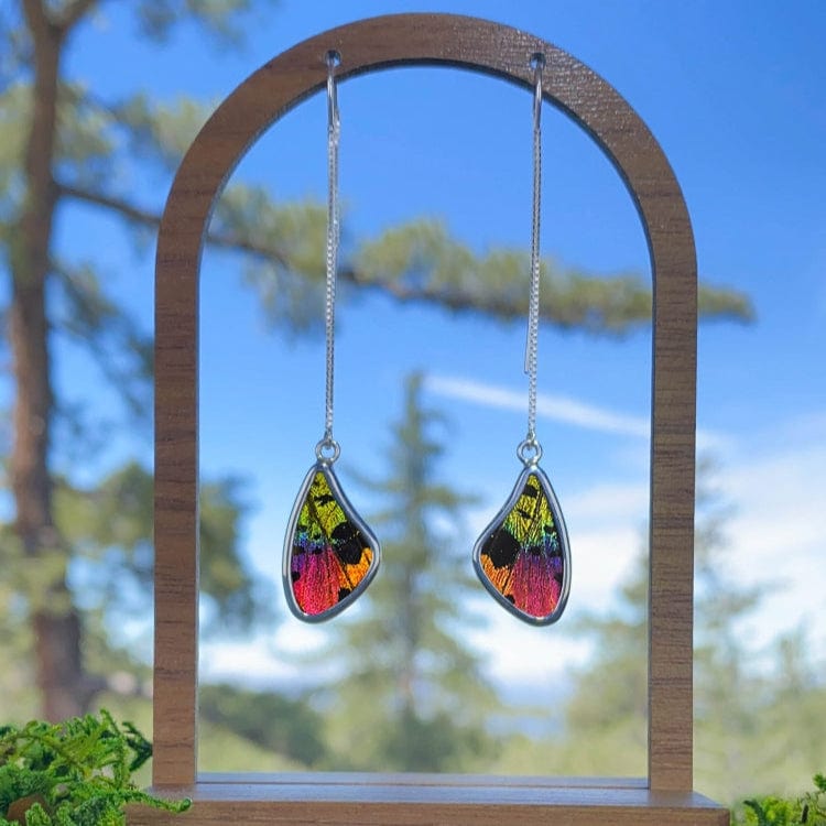 My Store Earrings Real Urania Ripheus Sunset Series Small Wing Shaped Pendant On Threader Earrings In Sterling Silver