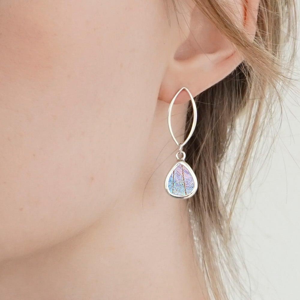 
                  
                    My Store Earrings Small Teardrop-Shaped Pendant Earrings on Marquise Post | Real Morpho Sulkowskyi Butterfly | Sterling Silver
                  
                