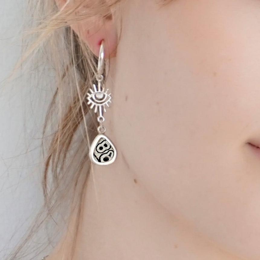 
                  
                    My Store Earrings Small Teardrop-Shaped Pendant Earrings with Evil Eye on Leverback | Real Clymena Butterfly | Sterling Silver
                  
                