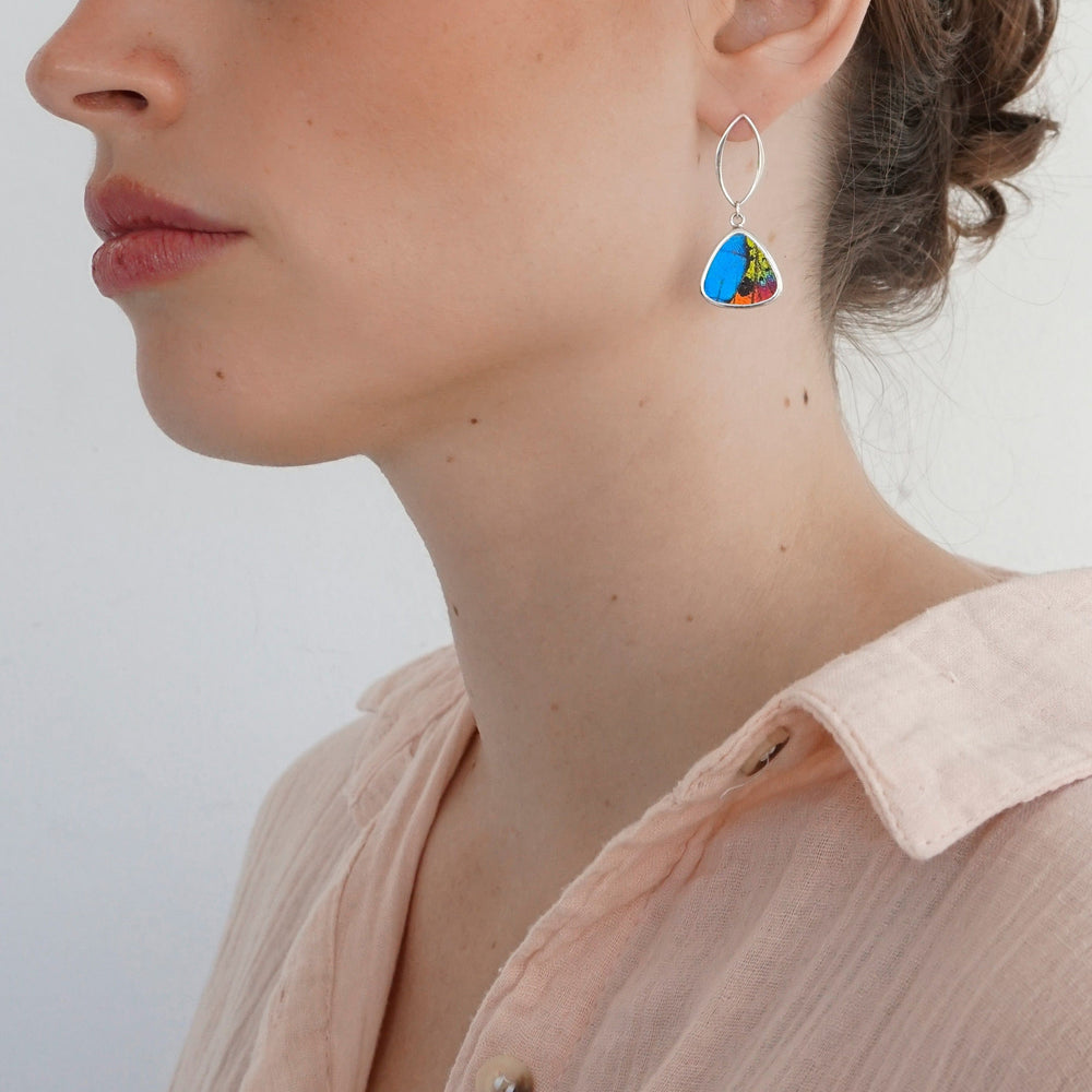 
                  
                    My Store Earrings Triangle Pendant Earrings on Marquise Post | Real Urania Ripheus and Morpho Butterfly | Sterling Silver
                  
                