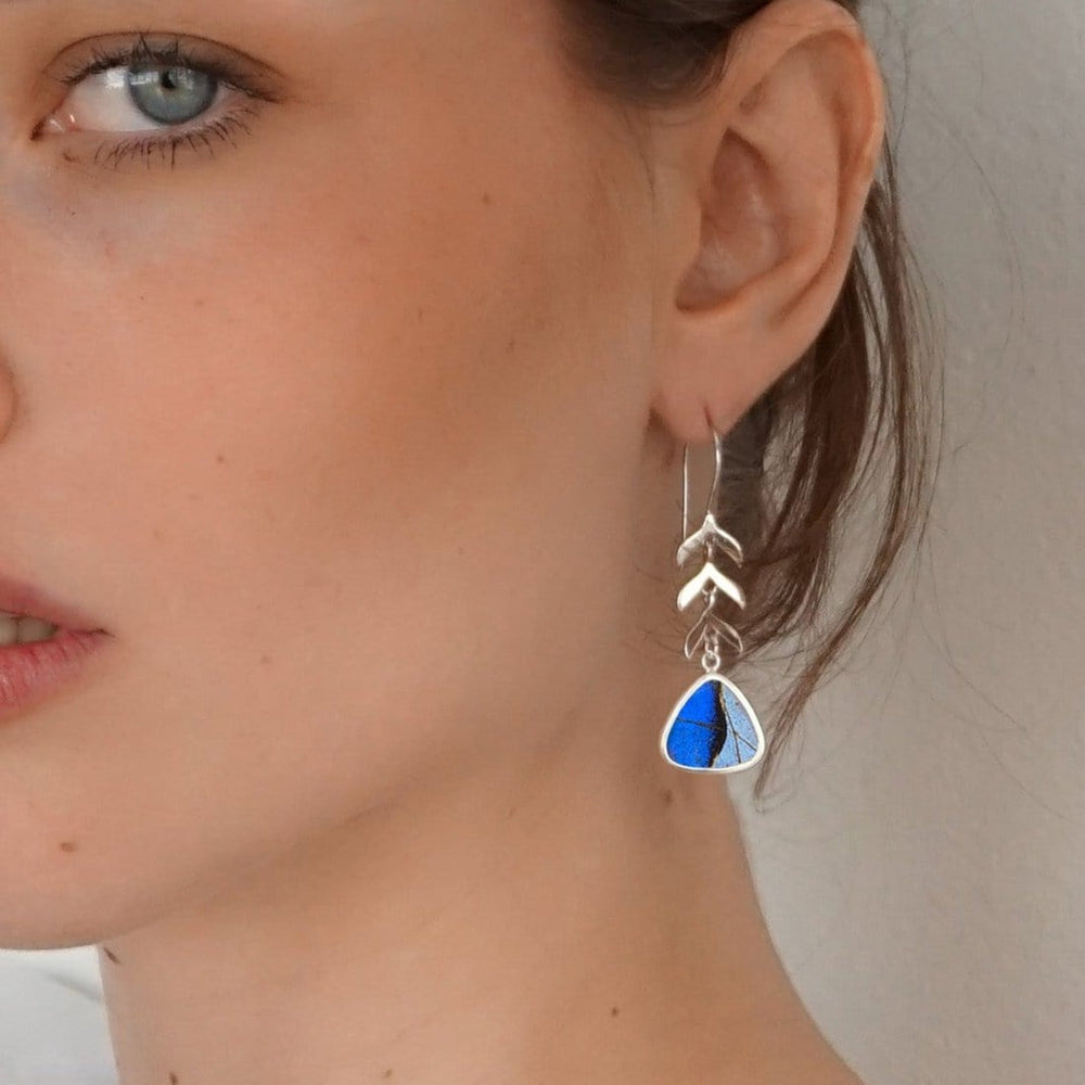 
                  
                    My Store Earrings Triangle Pendant Earrings with Leaves on Earwire | Real Morpho & Sulkowskyi Butterflies | Sterling Silver
                  
                