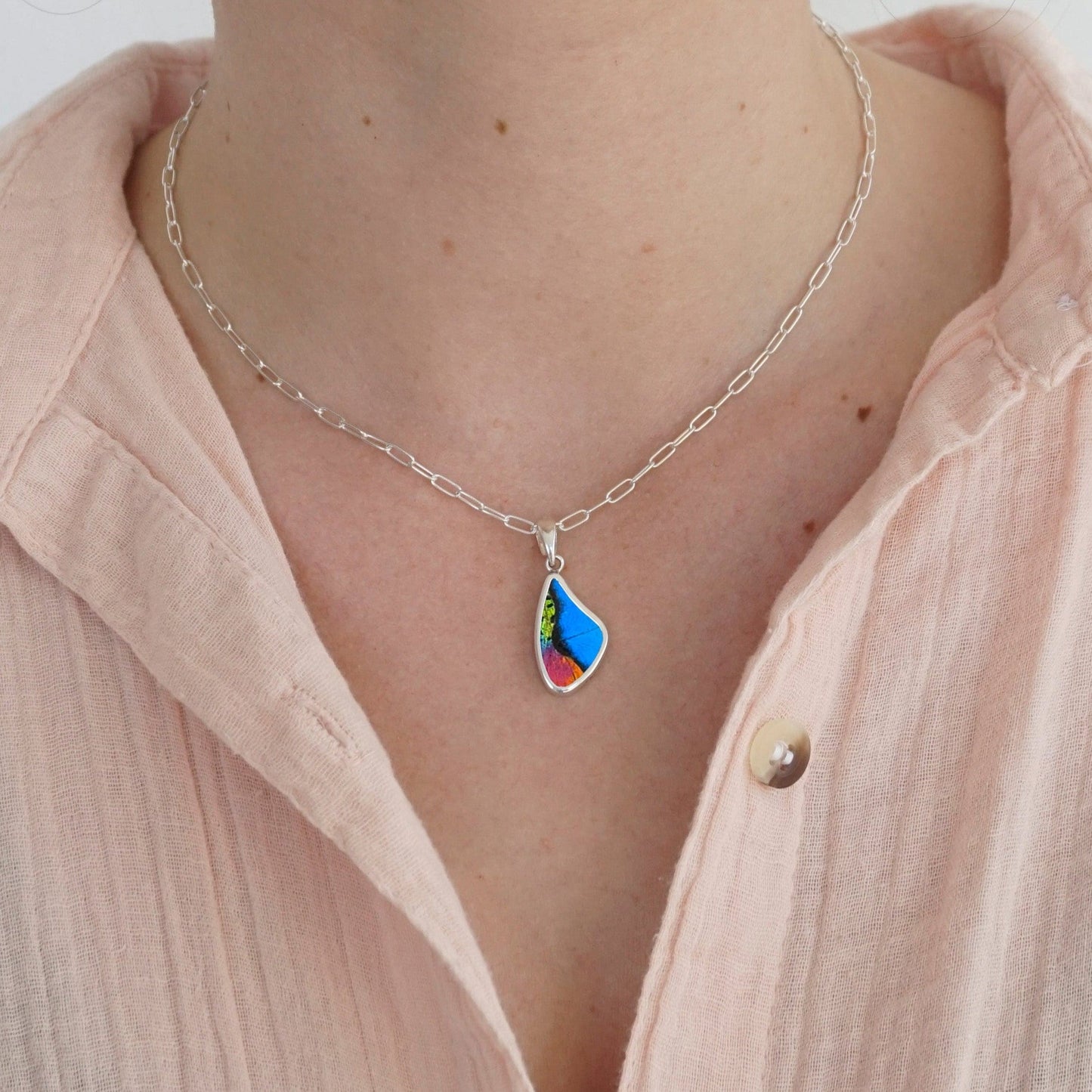 My Store Necklace Combo Real Urania Ripheus And Morpho Butterfly Small Wing Shaped Pendant Necklace With Your Choice Of Sterling Silver Chain Length And Style