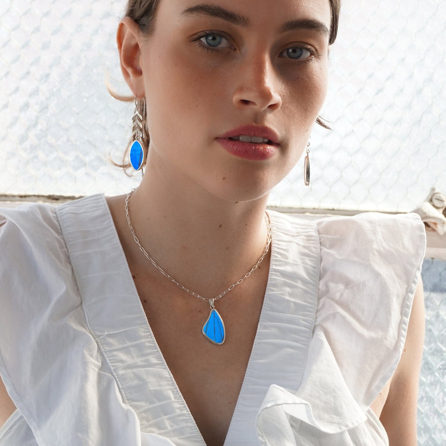 My Store Necklace Large Wing-Shaped Pendant Necklace | Real Morpho Butterfly | Sterling Silver