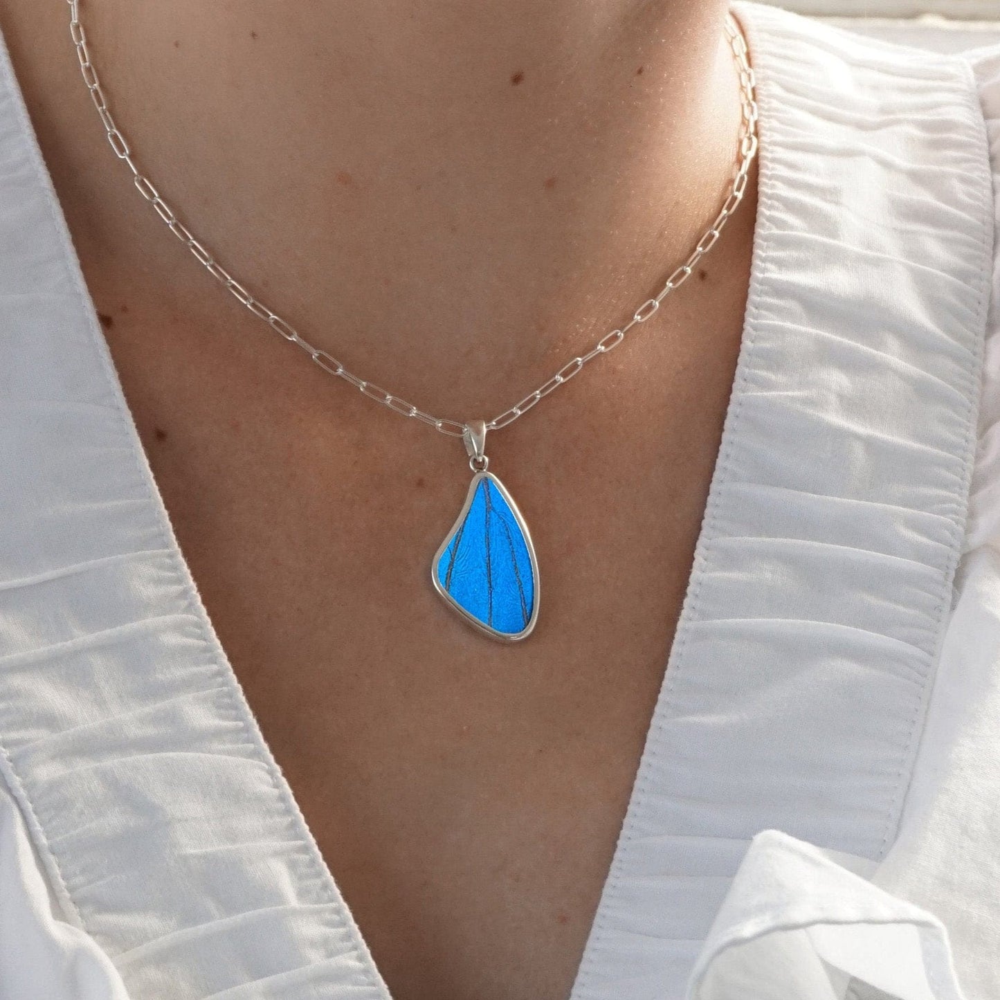 My Store Necklace Large Wing-Shaped Pendant Necklace | Real Morpho Butterfly | Sterling Silver