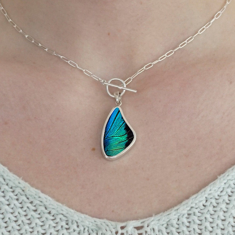 My Store Necklace Large Wing-Shaped Pendant Necklace | Real Prepona Butterfly | Sterling Silver
