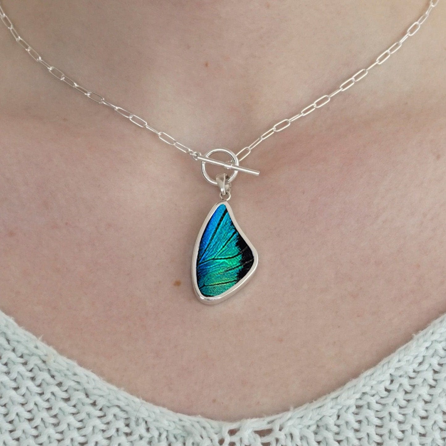 My Store Necklace Large Wing-Shaped Pendant Necklace | Real Prepona Butterfly | Sterling Silver
