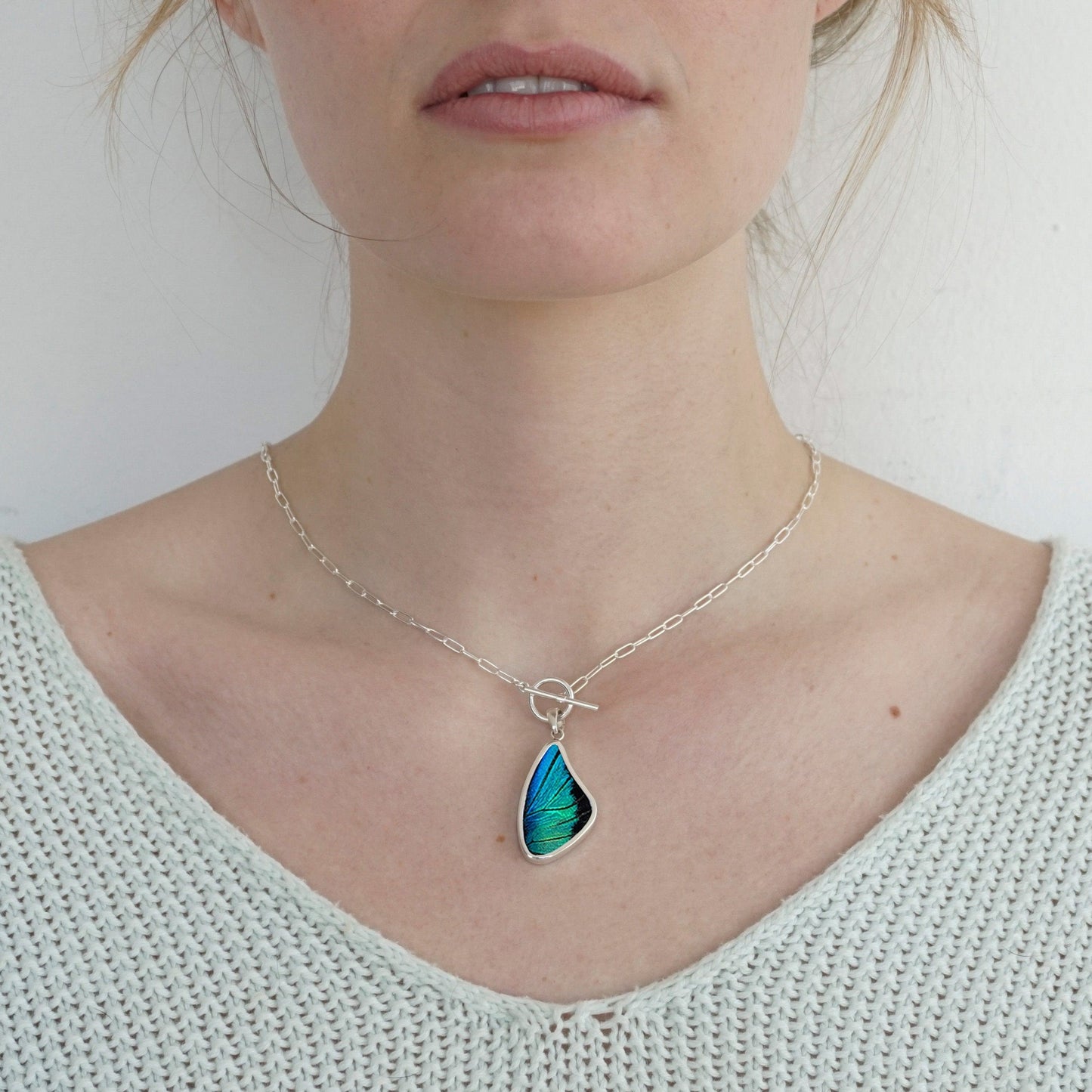 My Store Necklace Large Wing-Shaped Pendant Necklace | Real Prepona Butterfly | Sterling Silver