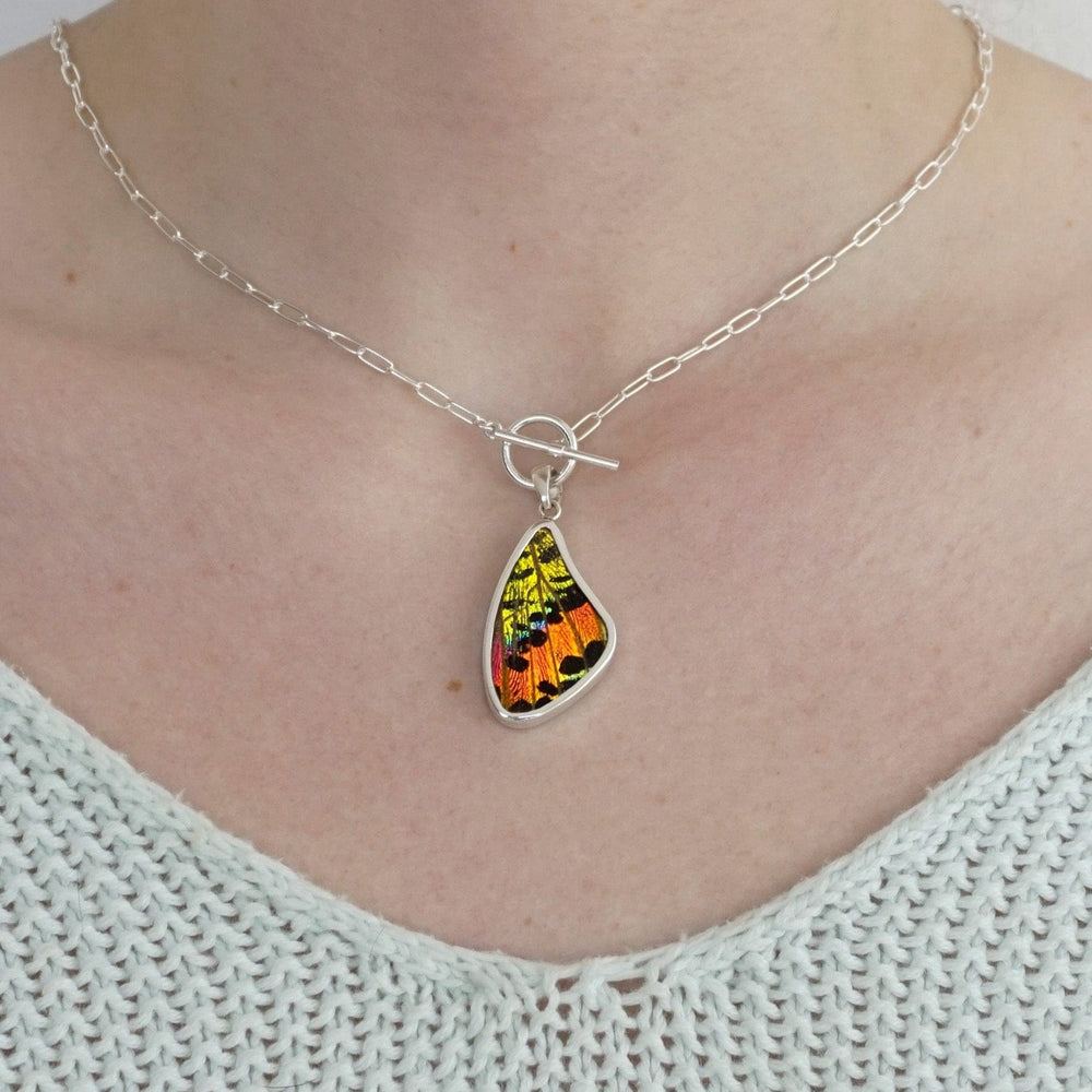 
                  
                    My Store Necklace Large Wing-Shaped Pendant Necklace | Real Urania Ripheus Butterfly - Sunrise Series | Sterling Silver
                  
                