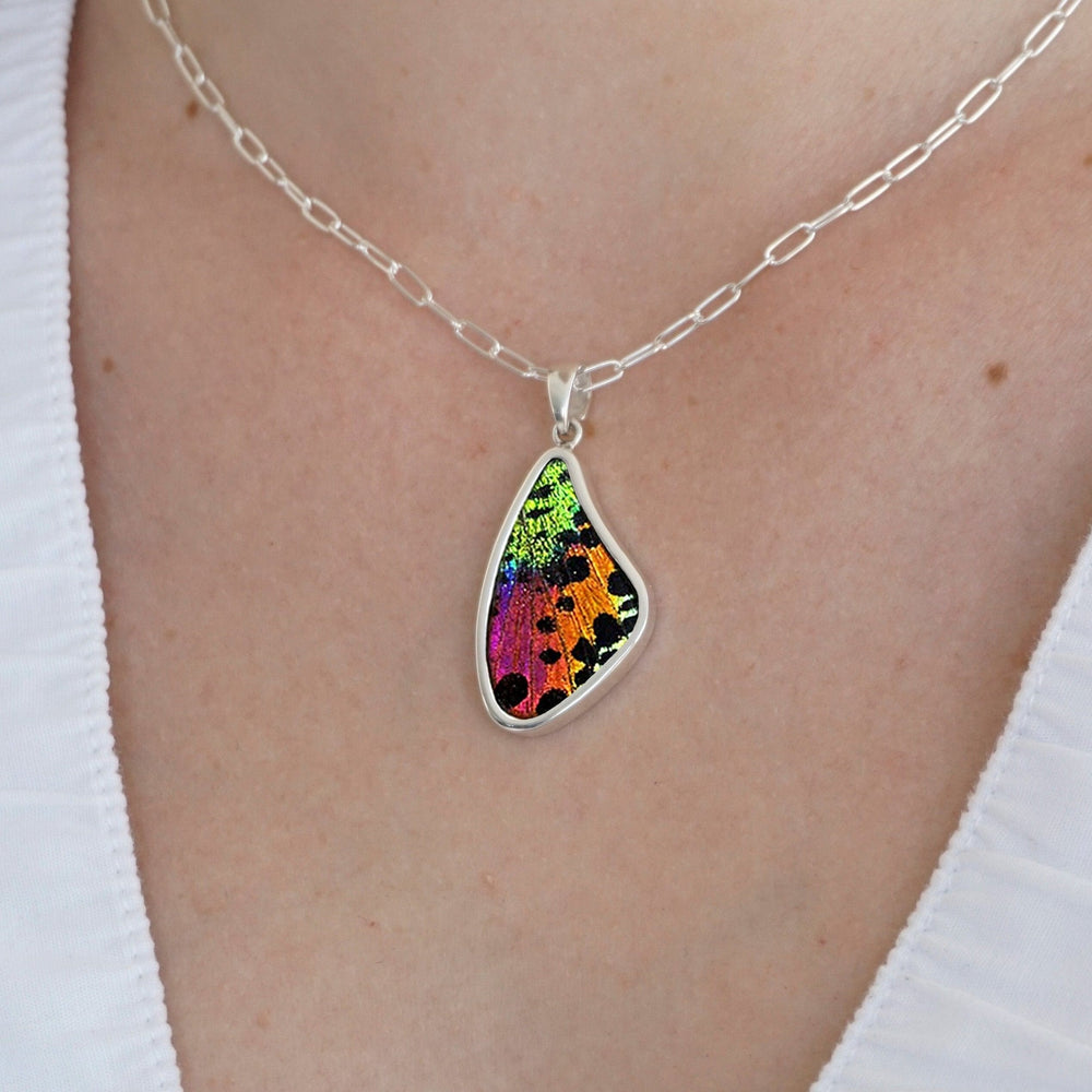 
                  
                    My Store Necklace Large Wing-Shaped Pendant Necklace | Real Urania Ripheus Butterfly - Sunset Series | Sterling Silver
                  
                