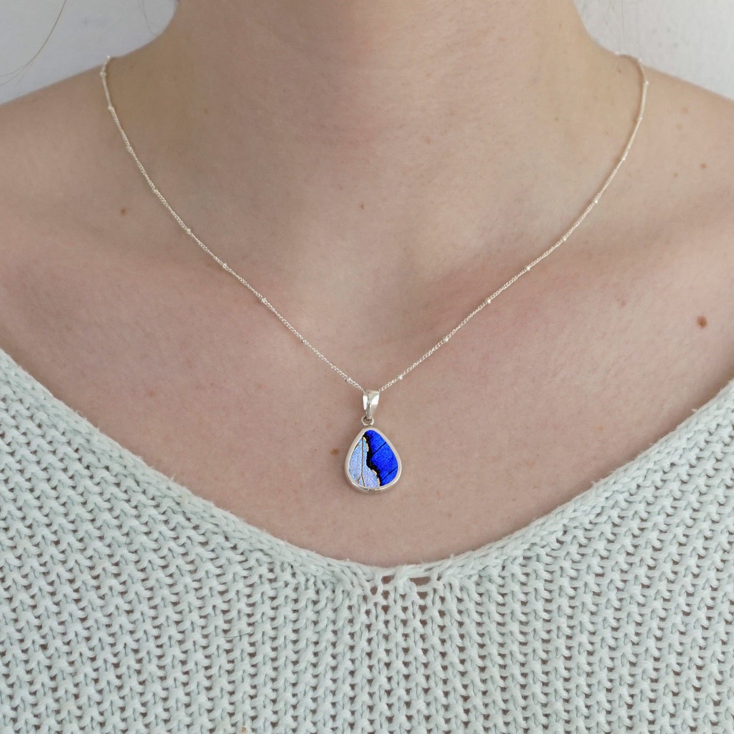 My Store Necklace Medium Teardrop-Shaped  Pendant Necklace | Real Morpho and Sulkowskyi Butterflies | Sterling Silver