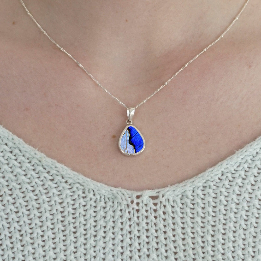 My Store Necklace Medium Teardrop-Shaped  Pendant Necklace | Real Morpho and Sulkowskyi Butterflies | Sterling Silver