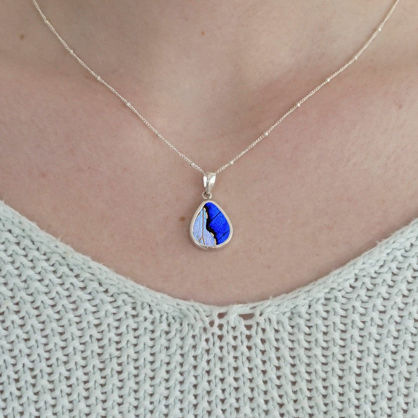 My Store Necklace Medium Teardrop-Shaped  Pendant Necklace | Real Morpho and Sulkowskyi Butterflies | Sterling Silver