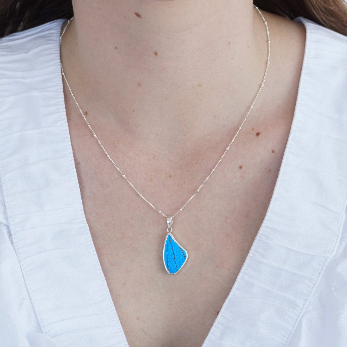 My Store Necklace Medium Wing-Shaped Pendant Necklace | Real Morpho Butterfly | Sterling Silver