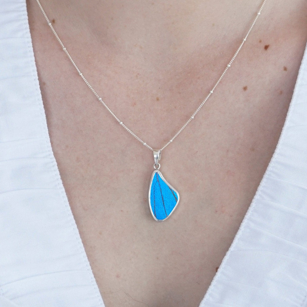 My Store Necklace Medium Wing-Shaped Pendant Necklace | Real Morpho Butterfly | Sterling Silver