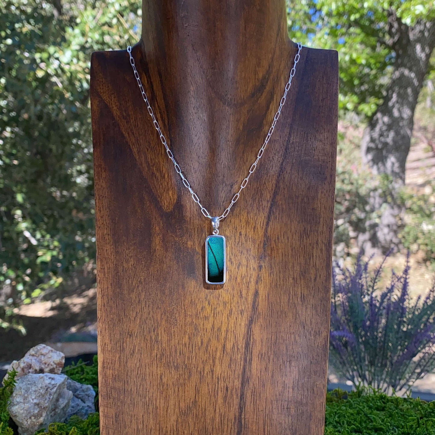 My Store Necklace Real Morpho Achilles Butterfly Rectangle Pendant Necklace With Your Choice Of Sterling Silver Chain Length And Style