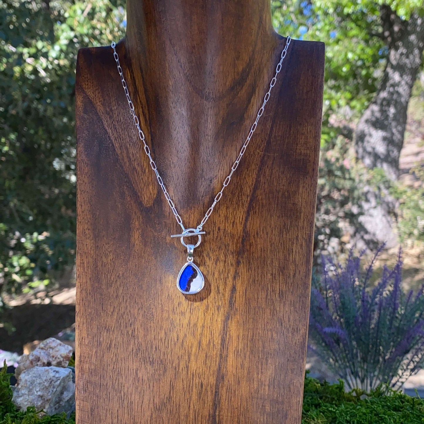My Store Necklace Real Morpho And Sulkowskys Morpho Butterfly Medium Teardrop Shaped Pendant Necklace With Your Choice Of Sterling Silver Chain Length And S...