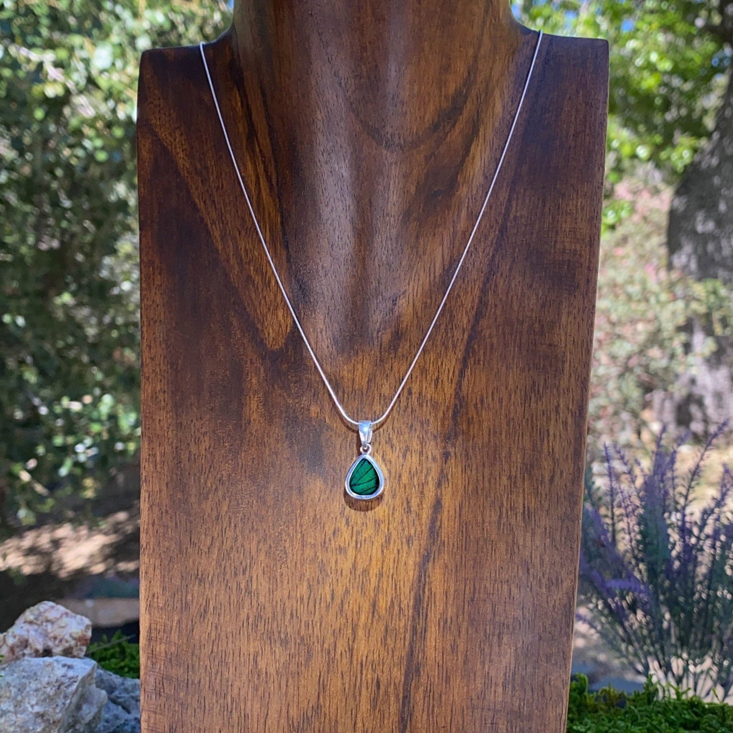 My Store Necklace Real Prepona Butterfly Small Teardrop Shaped Pendant Necklace With Your Choice Of Sterling Silver Chain Length And Style