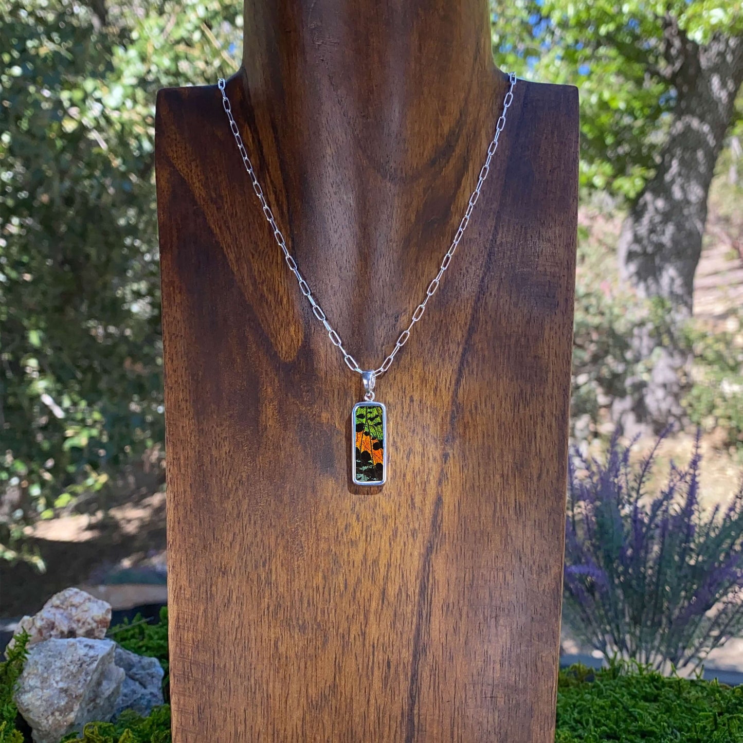My Store Necklace Real Urania Ripheus Sunrise Series Butterfly Rectangle Pendant Necklace With Your Choice Of Sterling Silver Chain Length And Style