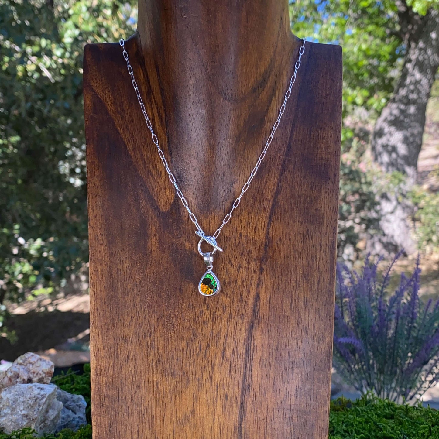 My Store Necklace Real Urania Ripheus Sunrise Series Butterfly Small Teardrop Shaped Pendant Necklace With Your Choice Of Sterling Silver Chain Length And S...