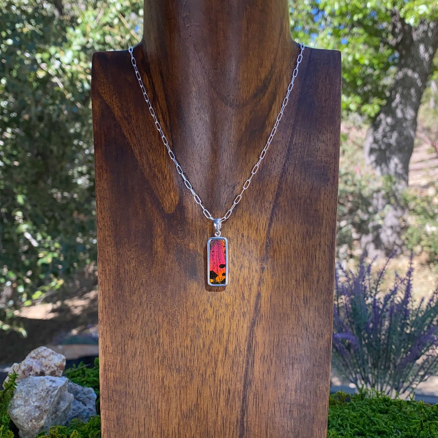 My Store Necklace Real Urania Ripheus Sunset Series Butterfly Rectangle Pendant Necklace With Your Choice Of Sterling Silver Chain Length And Style