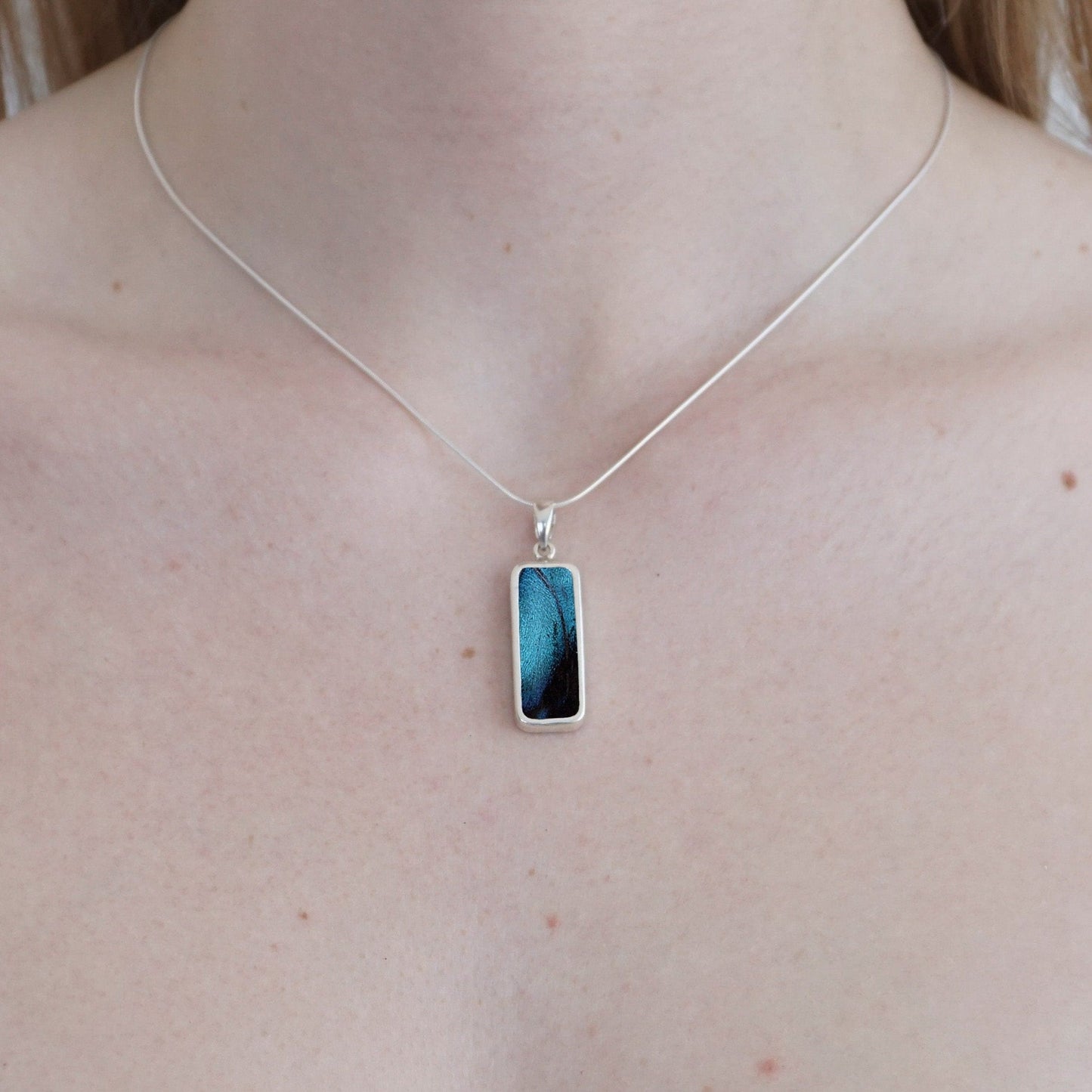 My Store Necklace Rectangle Pendant Necklace | Real Morpho Achilles Butterfly | Sterling Silver