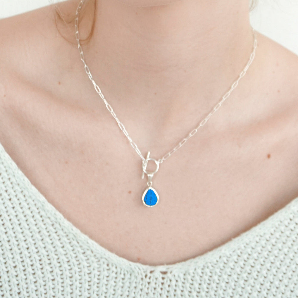 My Store Necklace Small Teardrop-Shaped Pendant Necklace | Real Morpho Butterfly | Sterling Silver