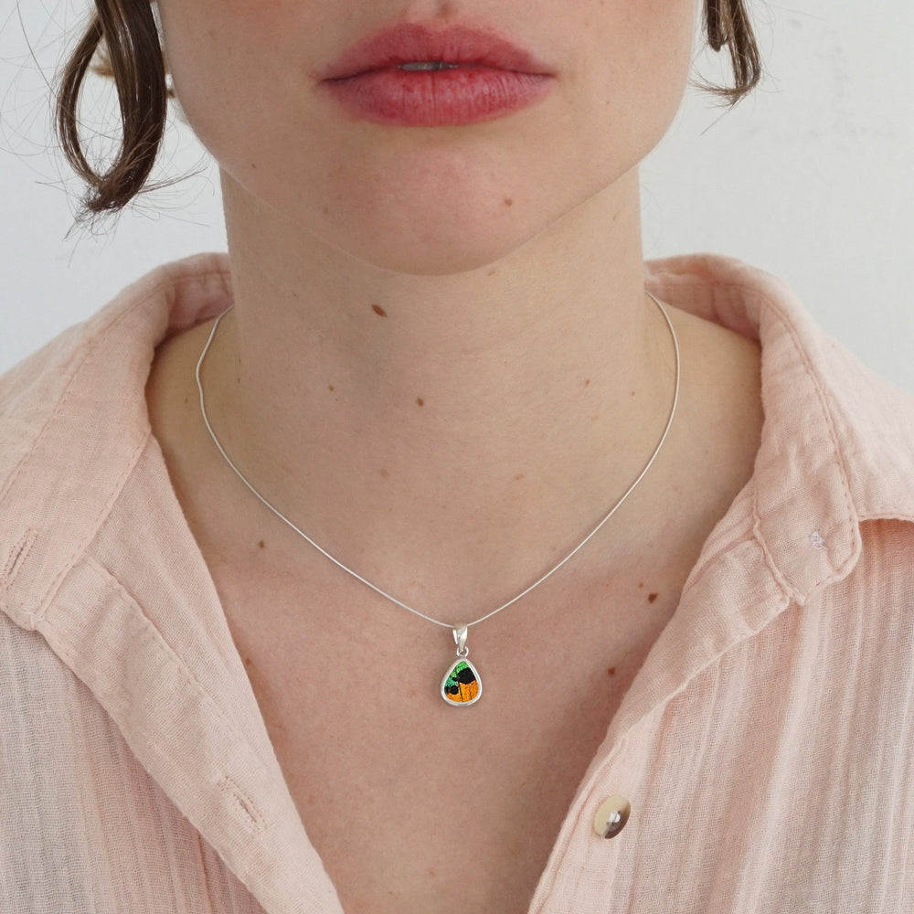 
                  
                    My Store Necklace Small Teardrop-Shaped Pendant Necklace | Real Urania Ripheus Butterfly - Sunrise Series | Sterling Silver
                  
                