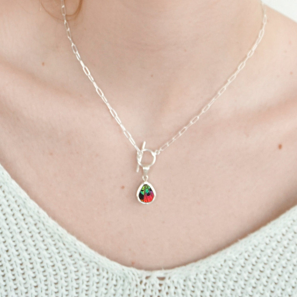 
                  
                    My Store Necklace Small Teardrop-Shaped Pendant Necklace | Real Urania Ripheus Butterfly - Sunset Series | Sterling Silver
                  
                
