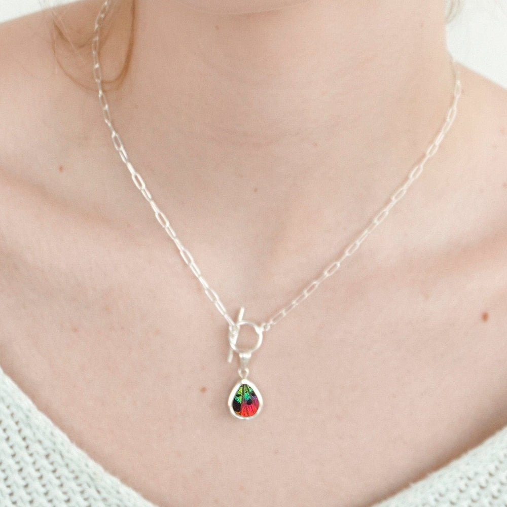 
                  
                    My Store Necklace Small Teardrop-Shaped Pendant Necklace | Real Urania Ripheus Butterfly - Sunset Series | Sterling Silver
                  
                