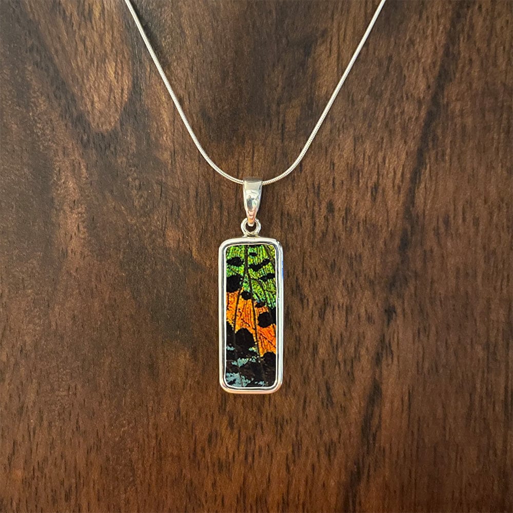
                  
                    My Store Necklace Snake Chain / 16 in Rectangle Pendant Necklace | Real Urania Ripheus Butterfly - Sunrise Series | Sterling Silver
                  
                