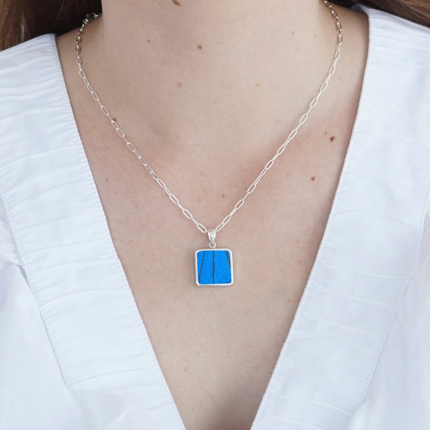 My Store Necklace Square Pendant Necklace | Real Morpho Butterfly | Sterling Silver