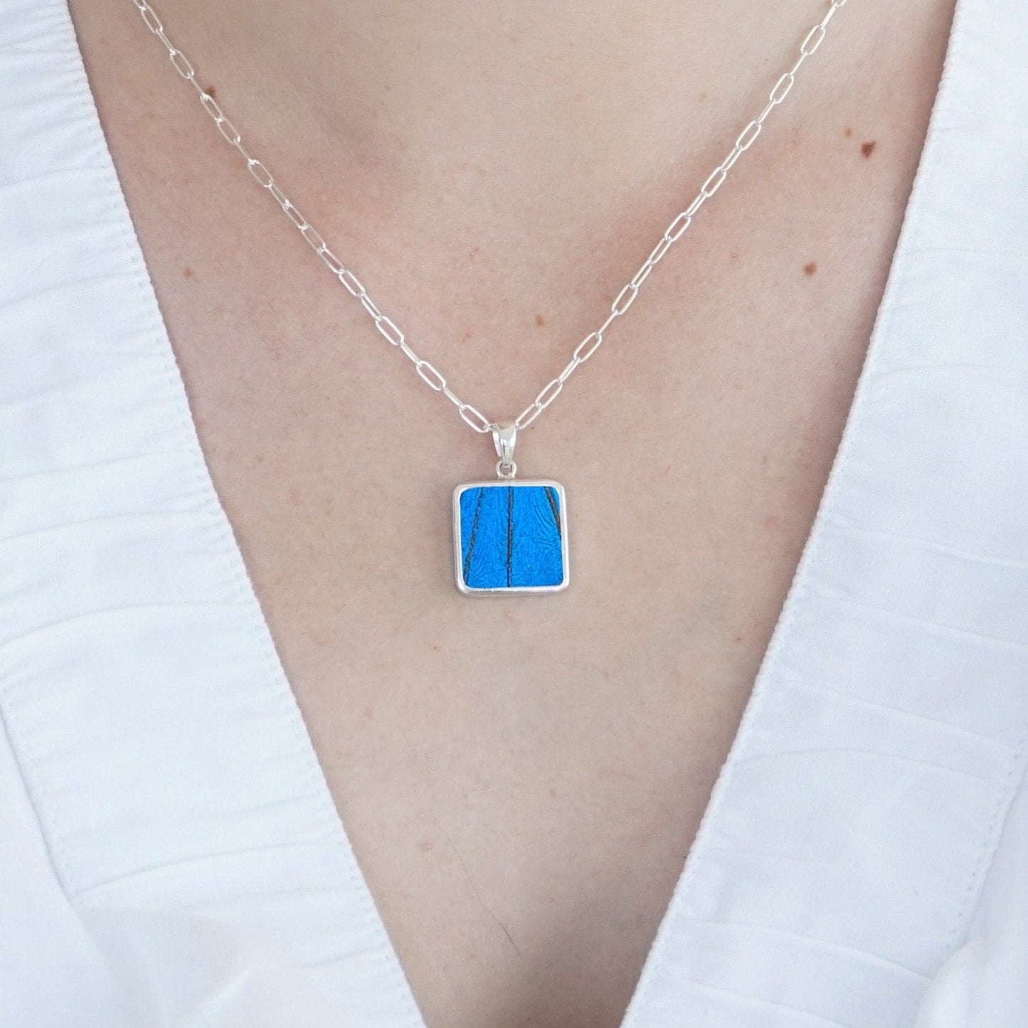 My Store Necklace Square Pendant Necklace | Real Morpho Butterfly | Sterling Silver