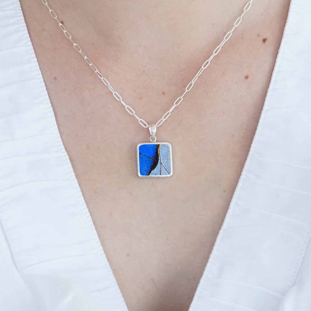 My Store Necklace Square Pendant Necklace | Real Morpho & Sulkowskyi Butterflies | Sterling Silver