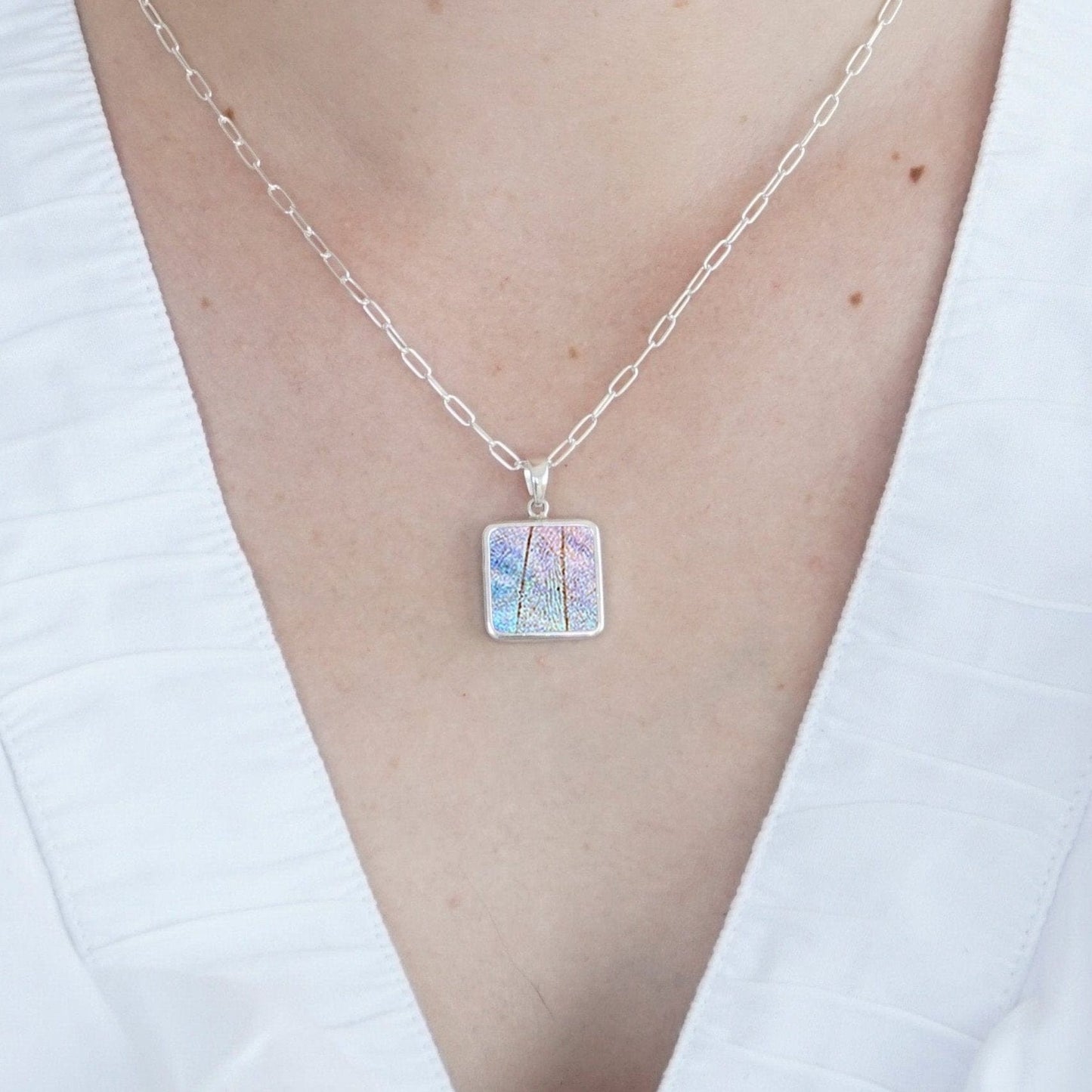 My Store Necklace Square Pendant Necklace | Real Morpho Sulkowskyi Butterfly | Sterling Silver