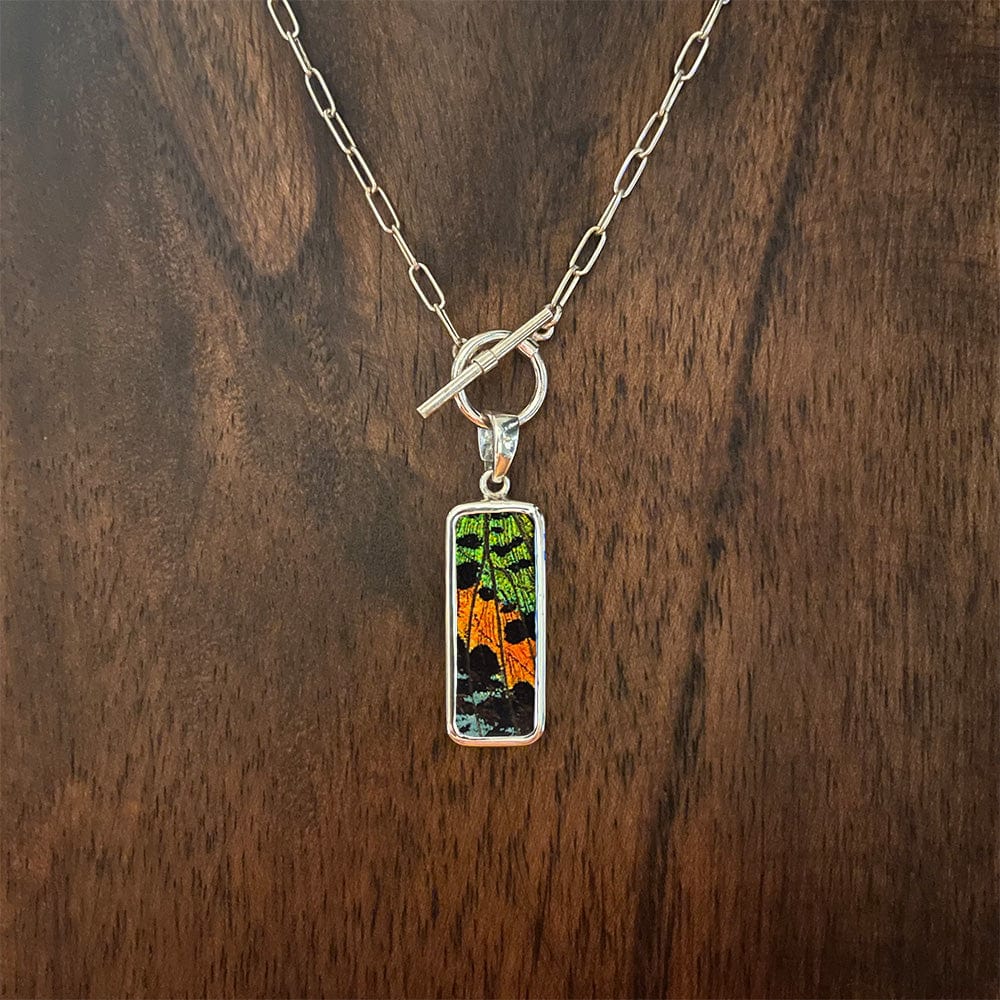 
                  
                    My Store Necklace Toggle on Paperclip / 16 in Rectangle Pendant Necklace | Real Urania Ripheus Butterfly - Sunrise Series | Sterling Silver
                  
                