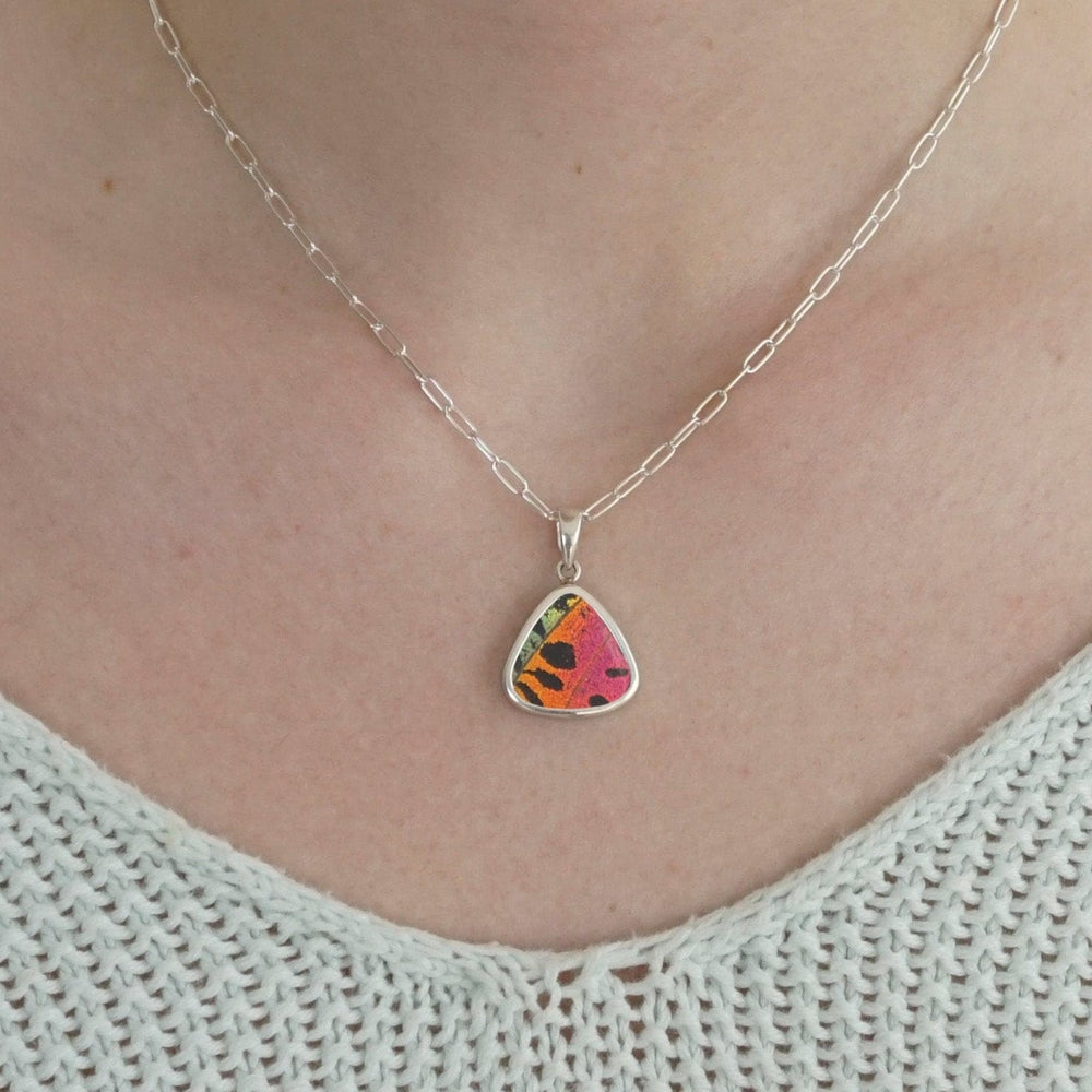 
                  
                    My Store Necklace Triangle Pendant Necklace | Real Urania Ripheus Butterfly - Sunset Series | Sterling Silver
                  
                